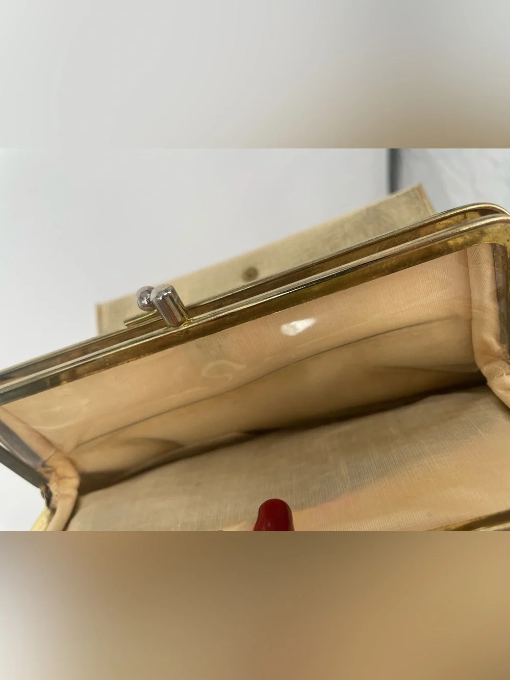 Vintage Baronet Gold Foil Kiss Lock Wallet Clutch Multiple Compartments